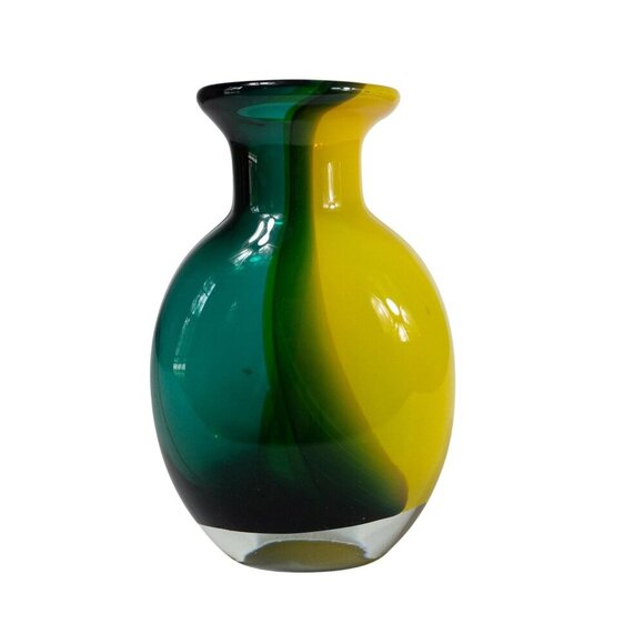 Vintage Murano Hand-Blown Art Glass Vase Green & Yellow Gradient Design 9" Tall - Picture 3 of 11